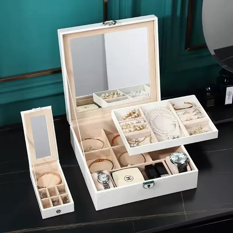 Multi Functional Leather Jewelry Box with Mirror