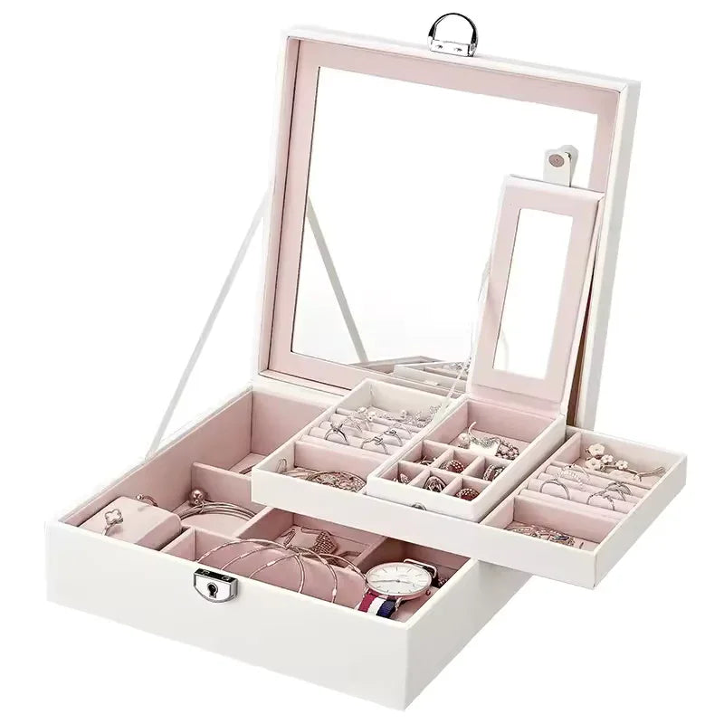 Multi Functional Leather Jewelry Box with Mirror