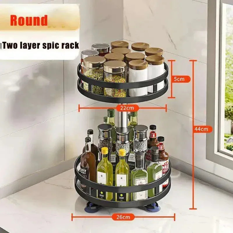 Multi-Layer Kitchen Storage Organizer - 3-Tier Rotating Rack