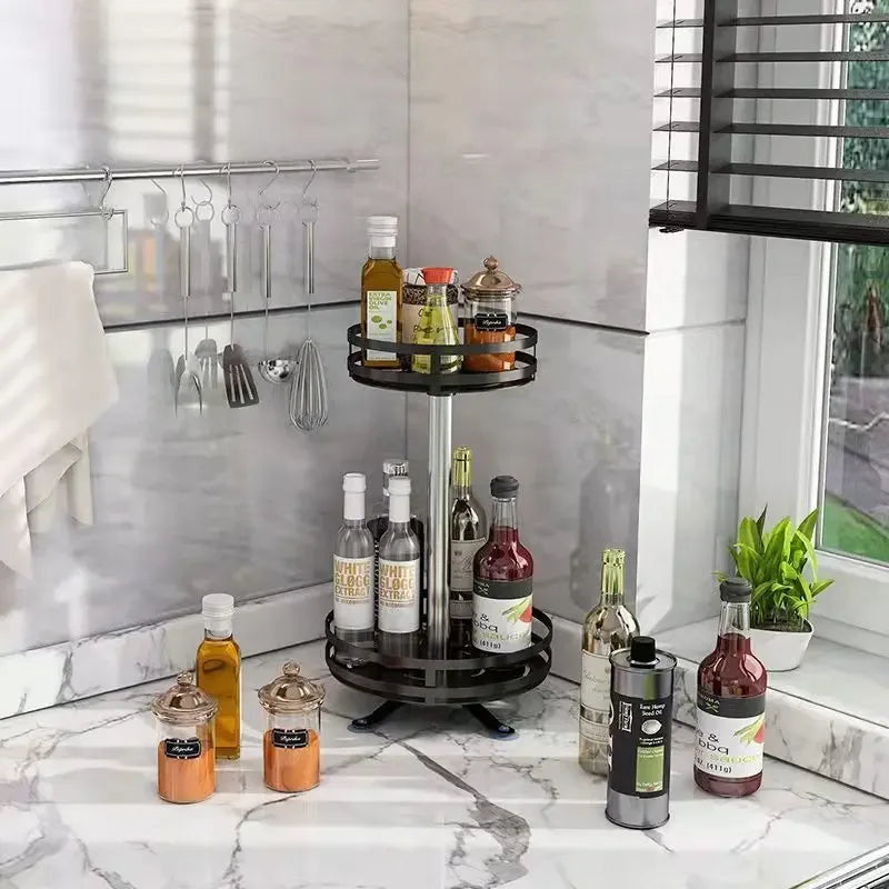 Multi-Layer Kitchen Storage Organizer - 3-Tier Rotating Rack