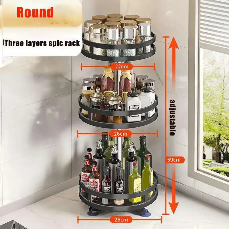 Multi-Layer Kitchen Storage Organizer - 3-Tier Rotating Rack