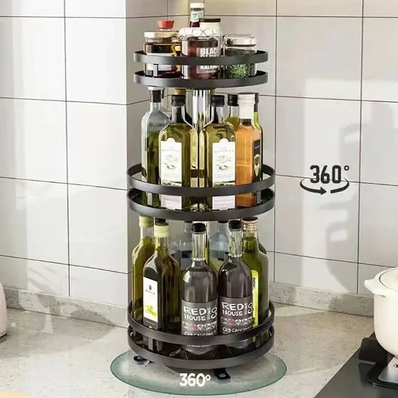 Multi-Layer Kitchen Storage Organizer - 3-Tier Rotating Rack