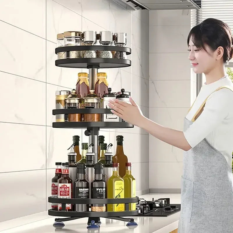 Multi-Layer Kitchen Storage Organizer - 3-Tier Rotating Rack