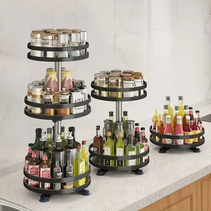Multi-Layer Kitchen Storage Organizer - 3-Tier Rotating Rack