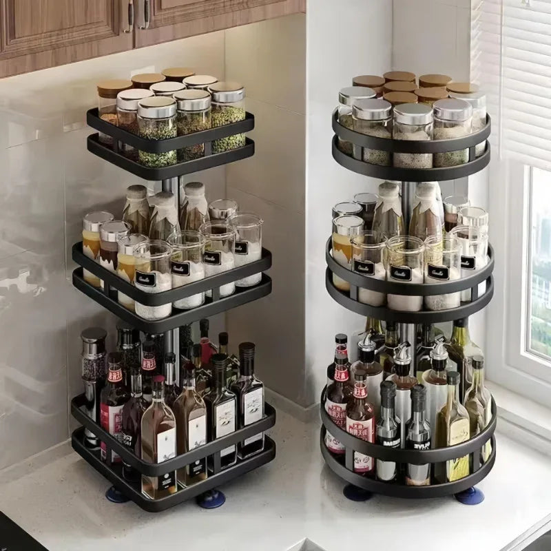 Multi-Layer Kitchen Storage Organizer - 3-Tier Rotating Rack