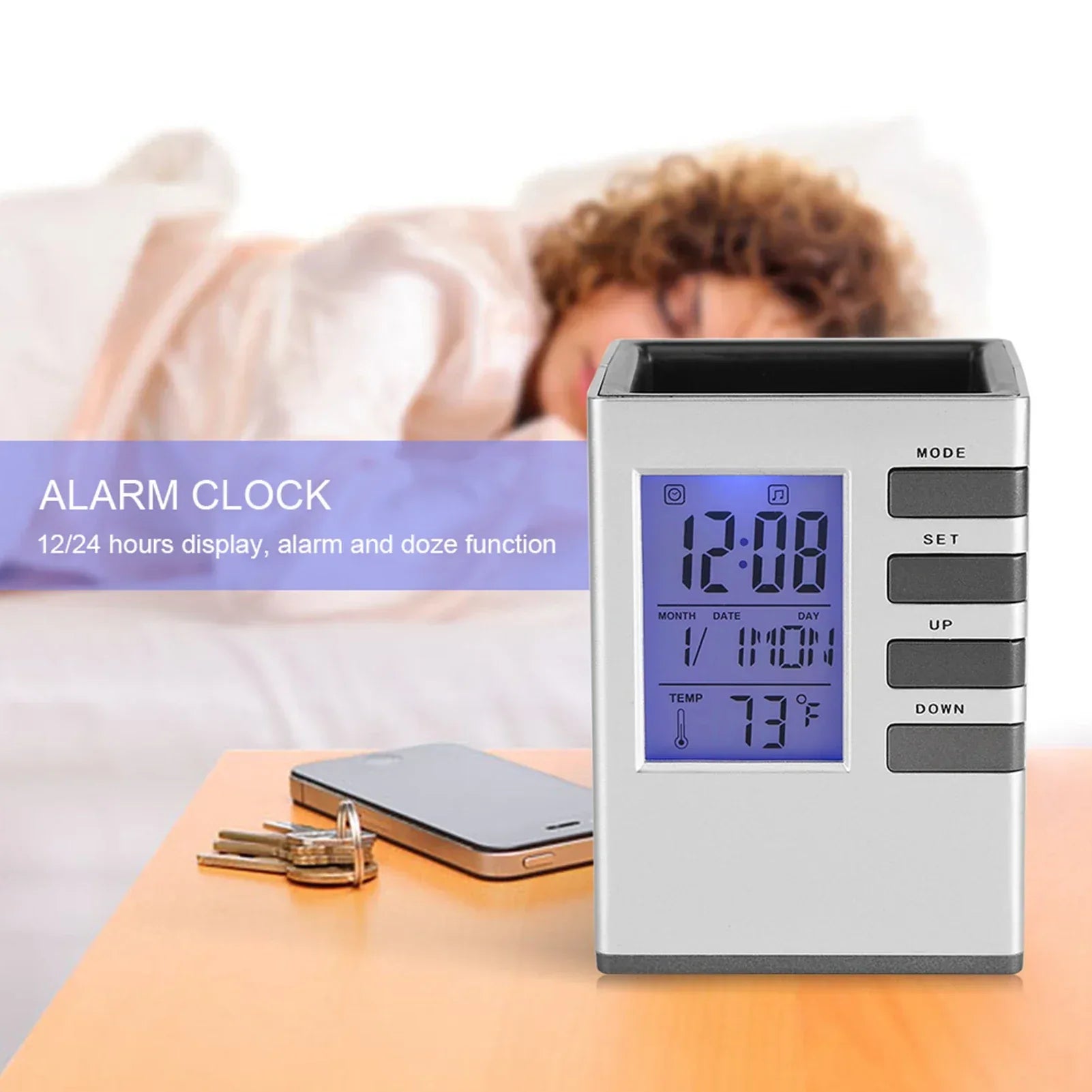 Multifunctional Alarm Clock with Pen Holder