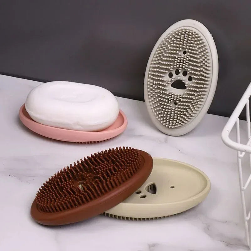 Multifunctional Silicone Soap Box with Brush