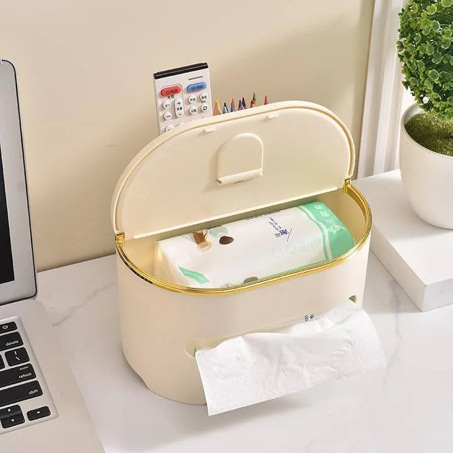 Multifunctional Tissue Box with Makeup Brush Holder