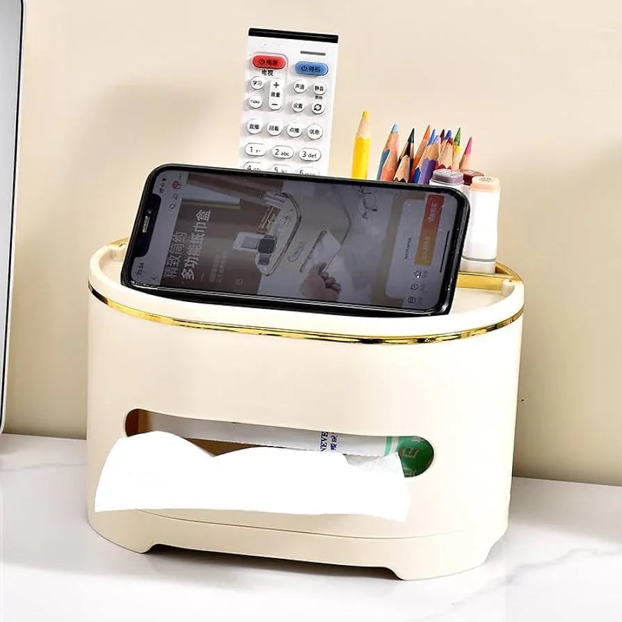 Multifunctional Tissue Box with Makeup Brush Holder