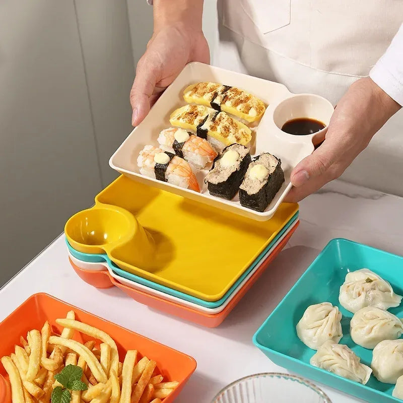 Pack of 4 Multipurpose Snack Plates with Sauce Compartment