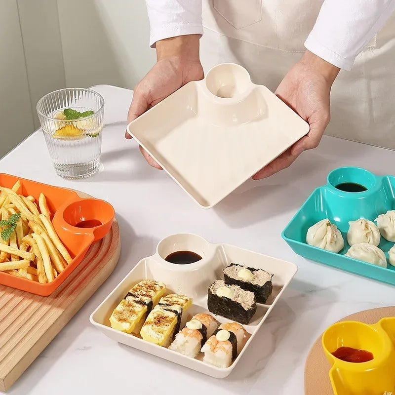 Pack of 4 Multipurpose Snack Plates with Sauce Compartment