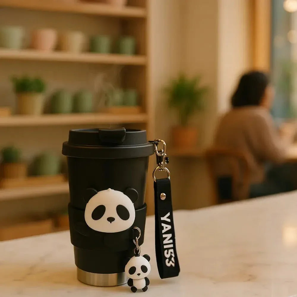 Panda Charm Coffee Tumbler with Keychain