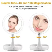 Portable Double-Sided Vanity Mirror with USB Light