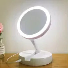 Portable Double-Sided Vanity Mirror with USB Light