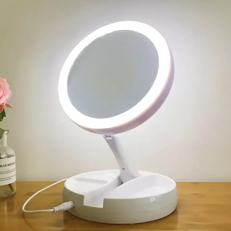 Portable Double-Sided Vanity Mirror with USB Light