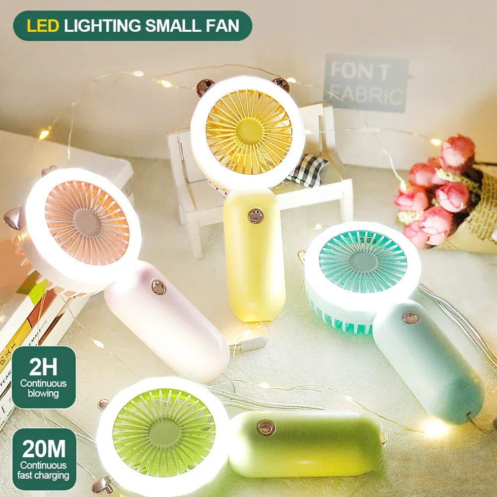 Portable Mini Fan USB Rechargeable with LED Light