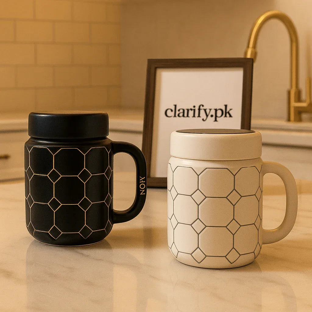 Premium Hexagon Ceramic Each Coffee Mug with Lid – Modern Tea Cup