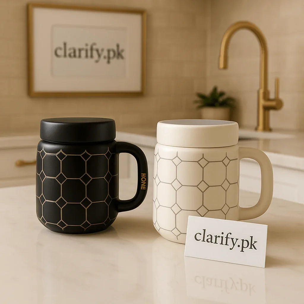 Premium Hexagon Ceramic Each Coffee Mug with Lid – Modern Tea Cup