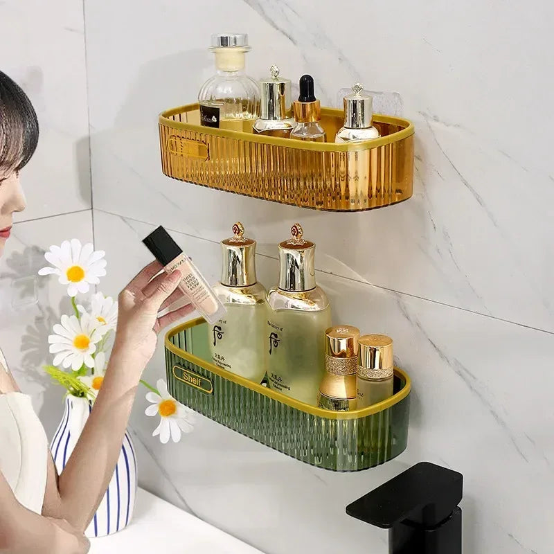 Punch-Free Bathroom Shelf Plastic Organizer
