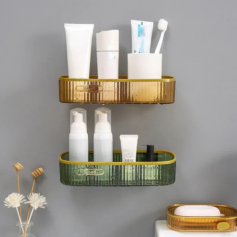Punch-Free Bathroom Shelf Plastic Organizer