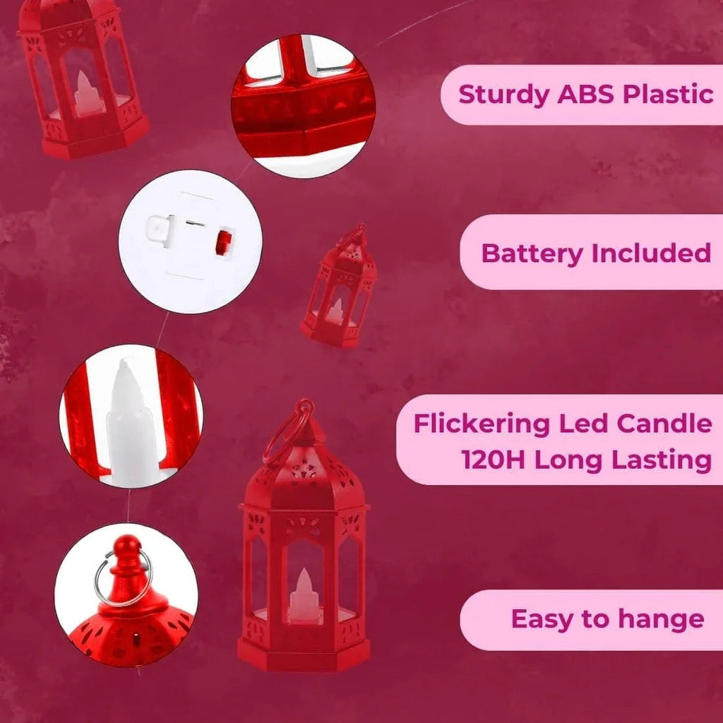 Red Ramadan Lantern Lamp with LED Candle