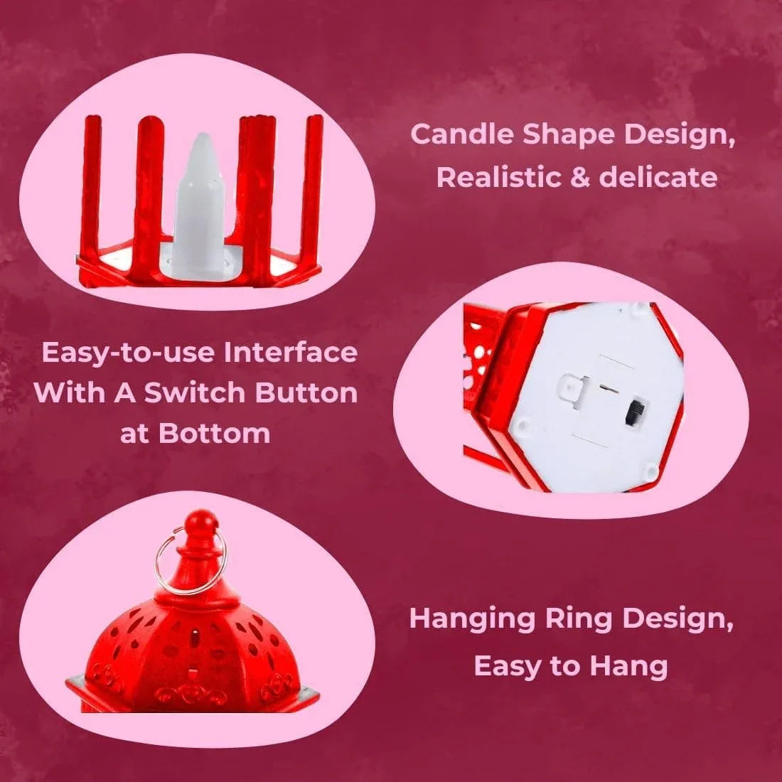 Red Ramadan Lantern Lamp with LED Candle
