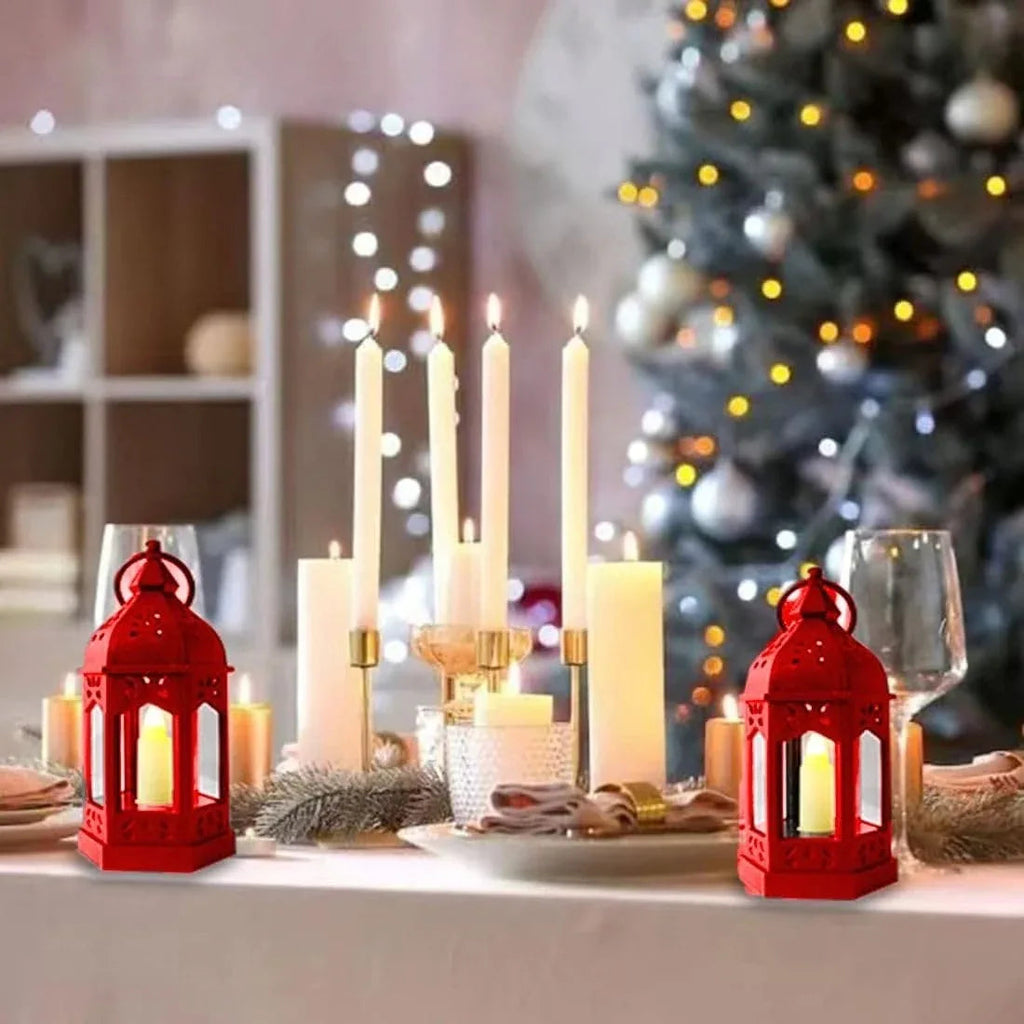 Red Ramadan Lantern Lamp with LED Candle