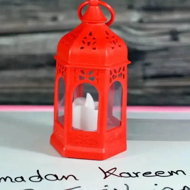 Red Ramadan Lantern Lamp with LED Candle
