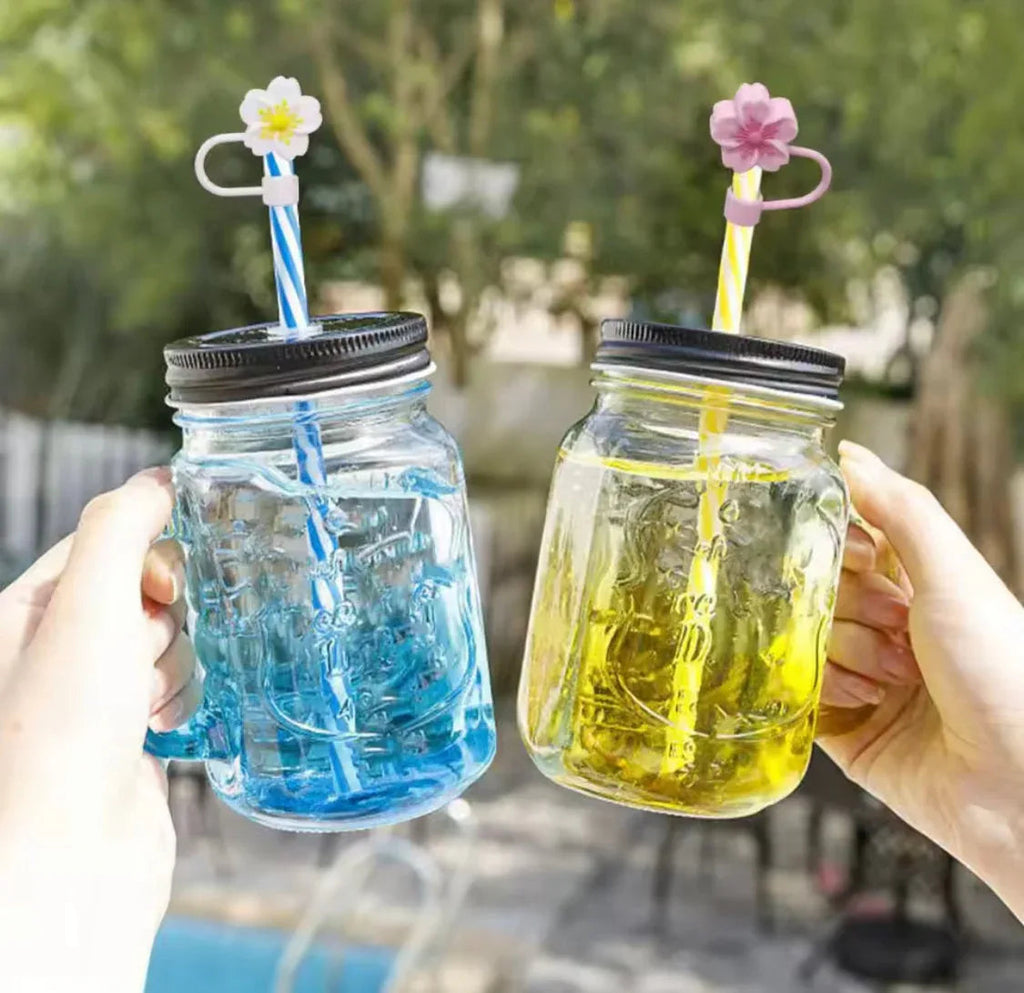 Set of 3 Silicone Straw Toppers Floral Design