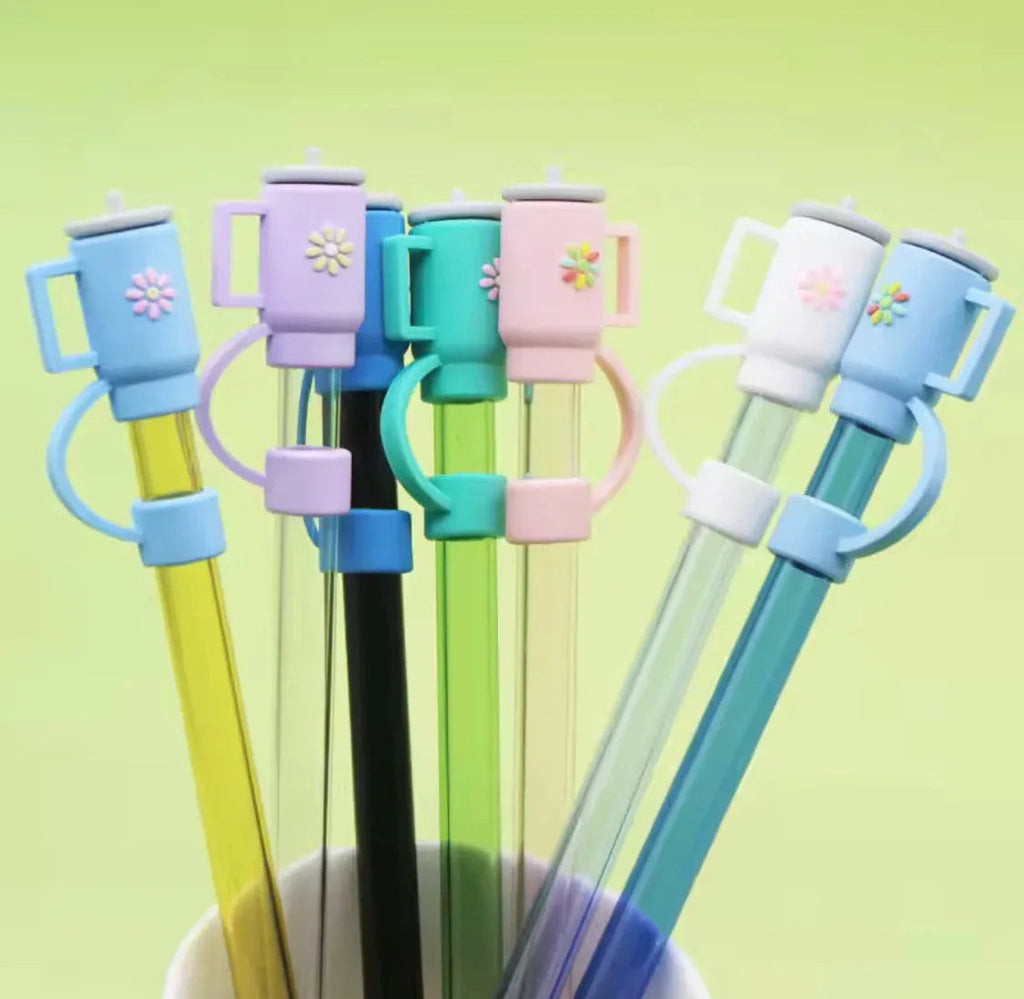 Set of 3 Silicone Straw Toppers Floral Design