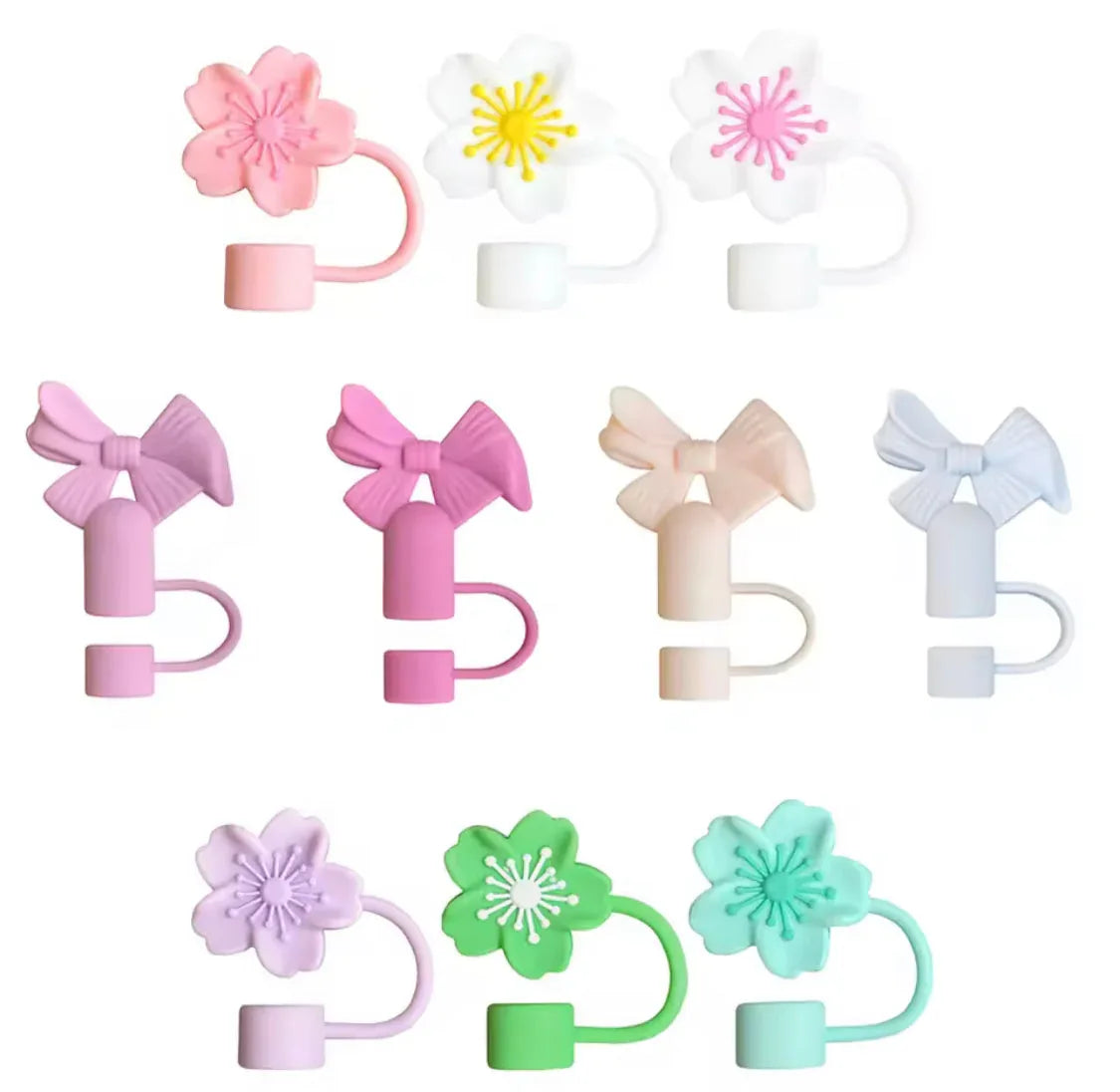 Set of 3 Silicone Straw Toppers Floral Design