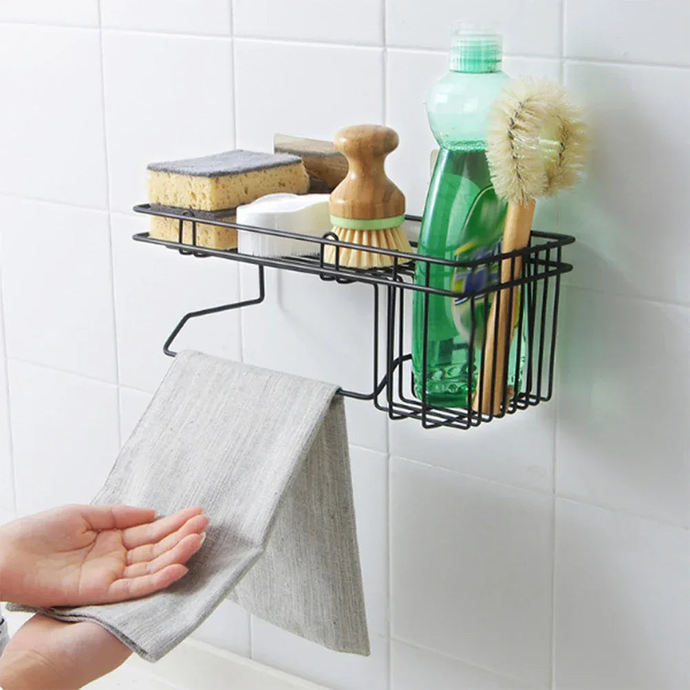 Wall-Mounted Sink Shelf Organizer with Hooks