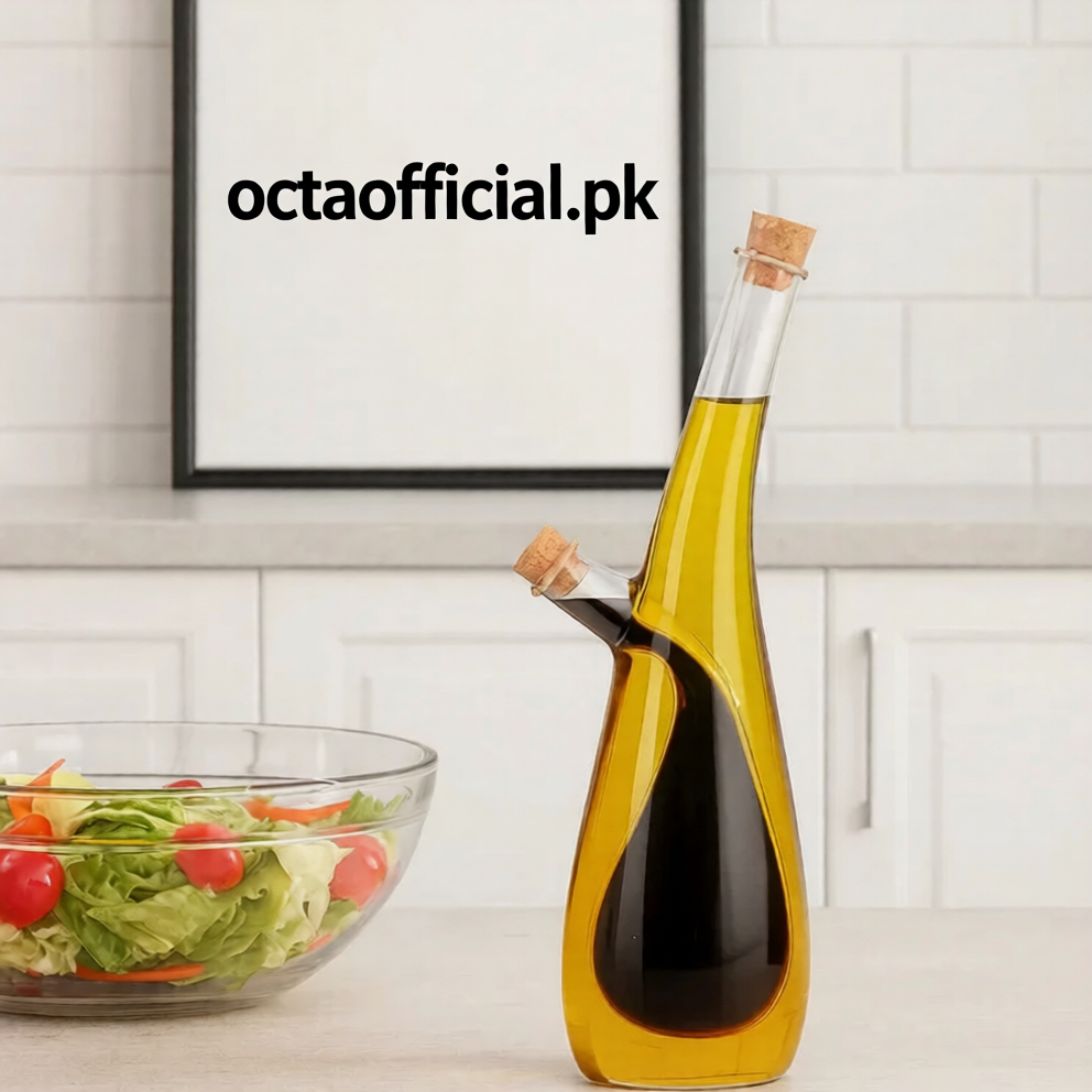 2-in-1 Double Layer Glass Olive Oil & Vinegar Dispenser with Stoppers