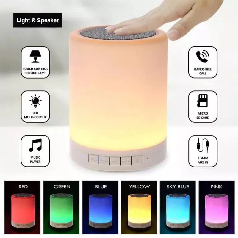 Wireless Bluetooth Speaker with LED Lamp - 7 Colors Touch Control