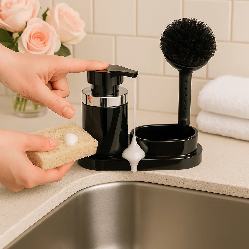 Soap Dispenser with Brush & Holder – Elegant Kitchen & Bathroom Set