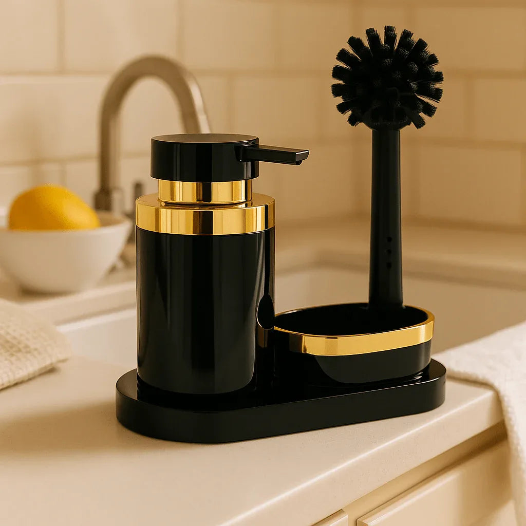 Soap Dispenser with Brush & Holder – Elegant Kitchen & Bathroom Set
