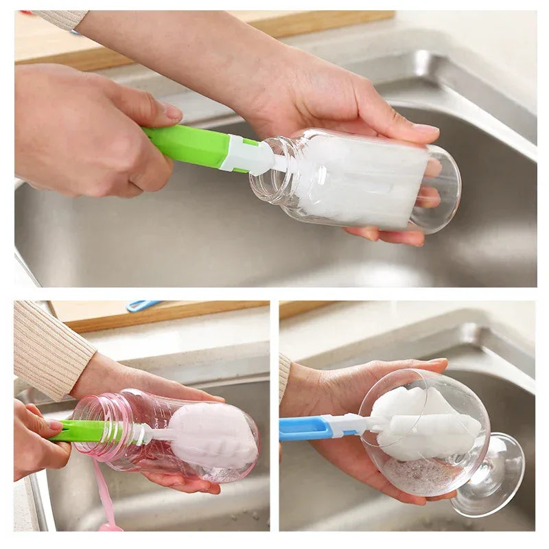 Pack of 3 Soft Sponge Bottle Cleaning Brush for Bottles