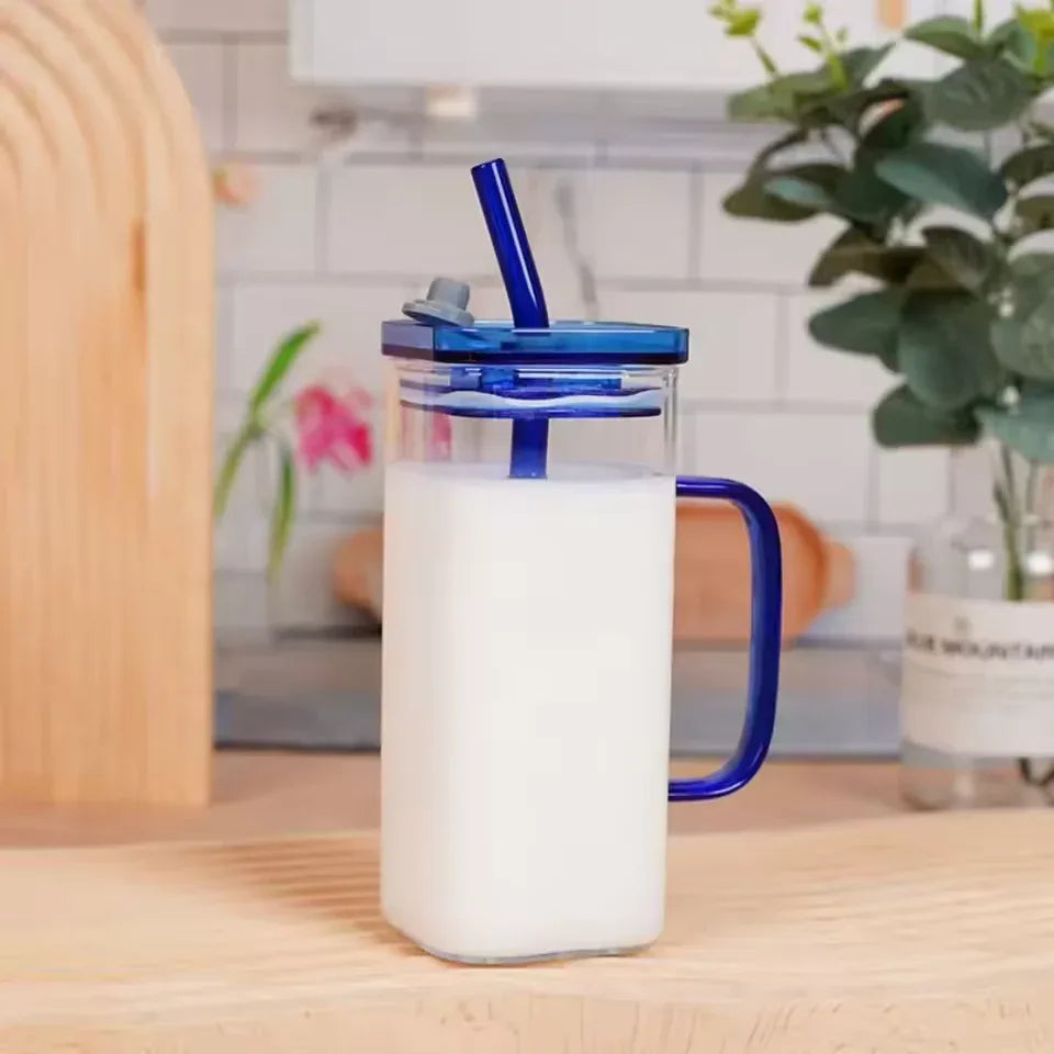 Transparent Glass Bottle with Handle & Lid