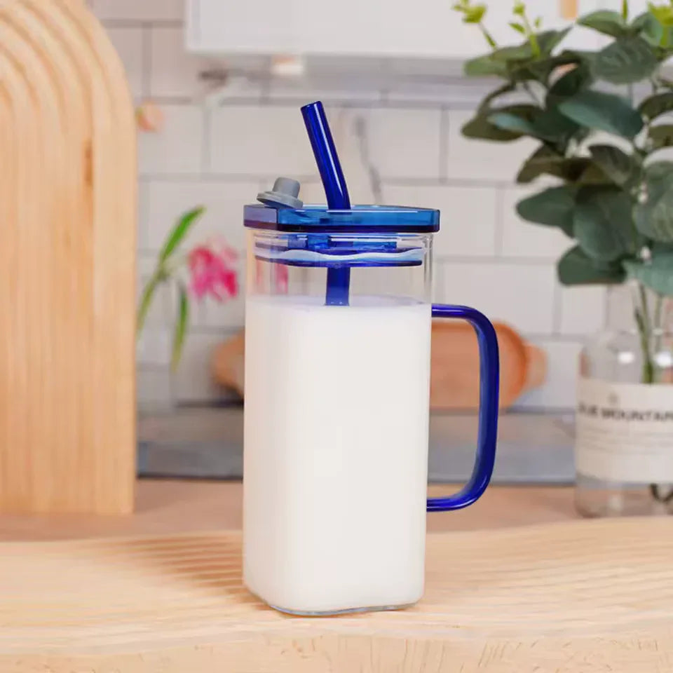 Transparent Glass Bottle with Handle & Lid