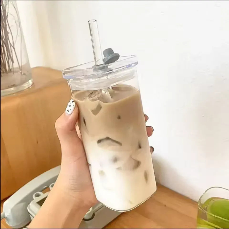 Transparent Glass Bottle with Handle & Lid