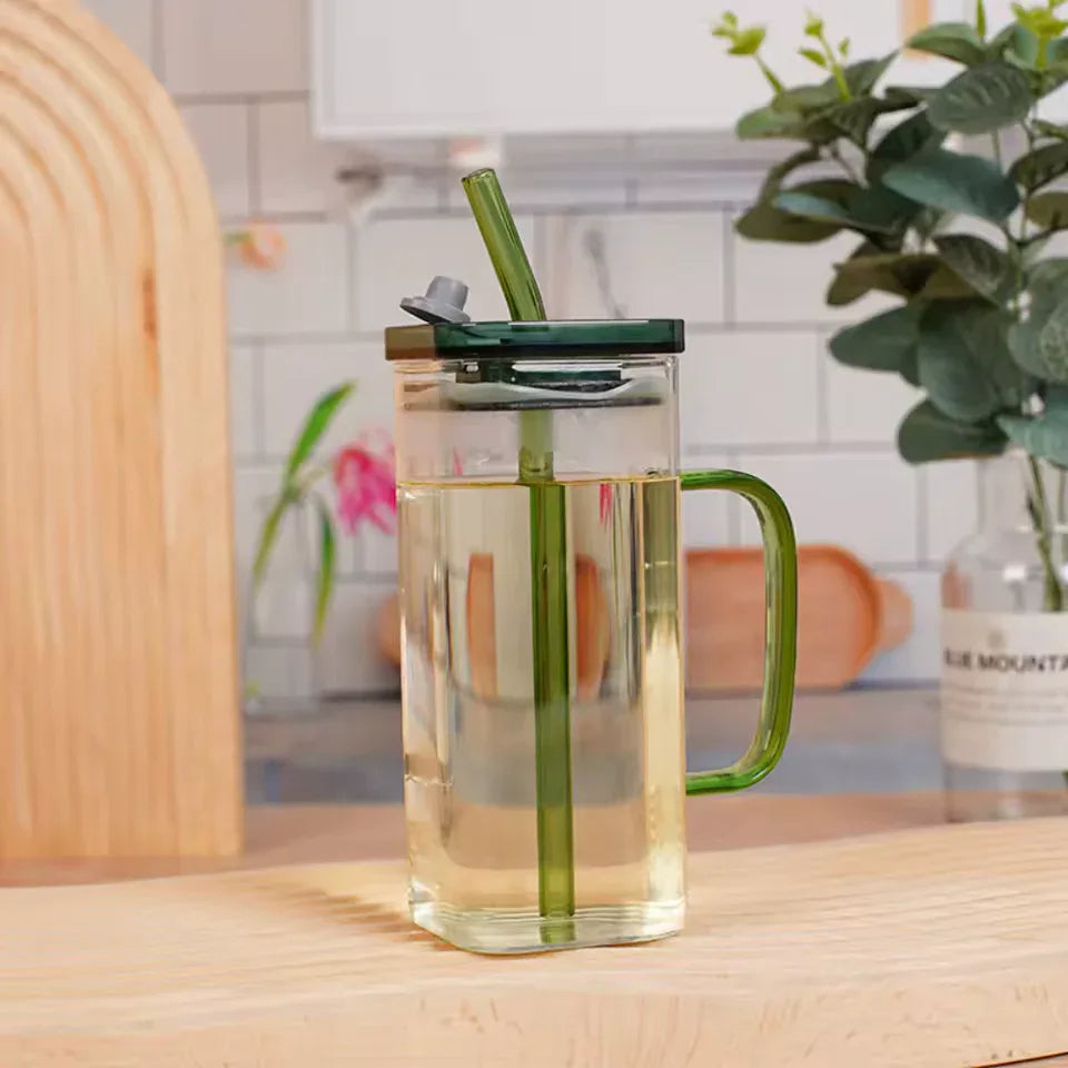 Transparent Glass Bottle with Handle & Lid