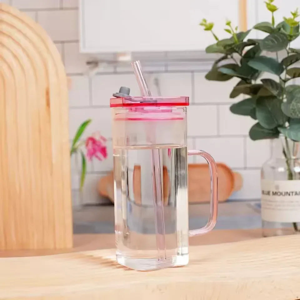Transparent Glass Bottle with Handle & Lid