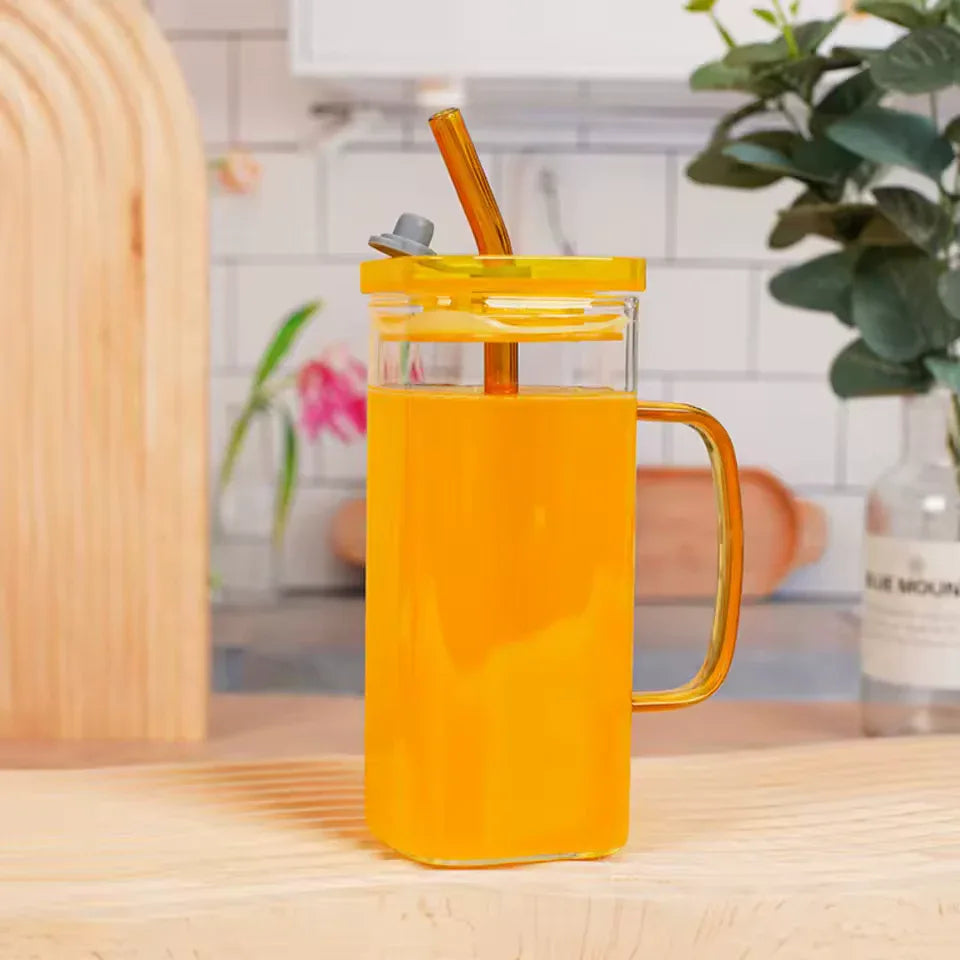 Transparent Glass Bottle with Handle & Lid