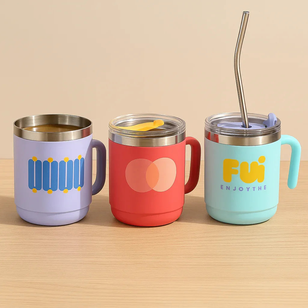 Stainless Steel Cup Set with Handle & Lid