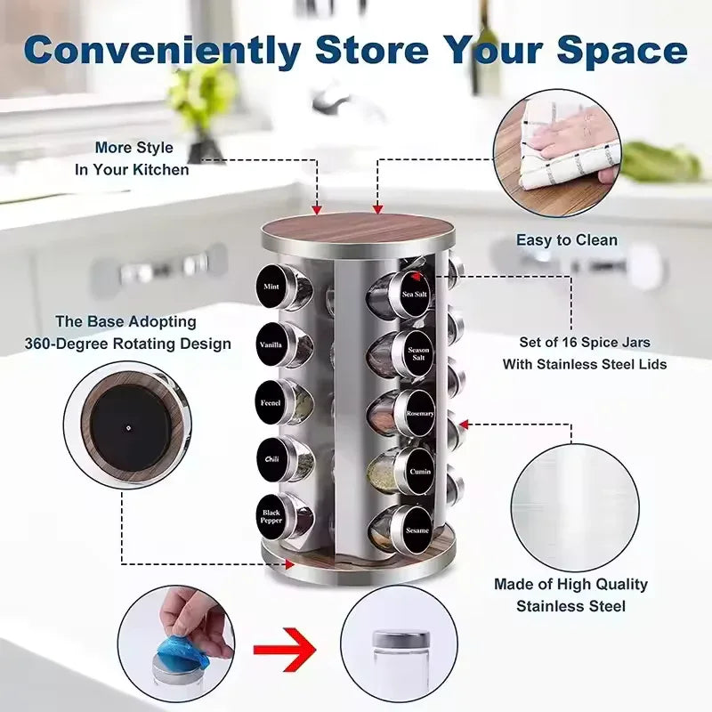 Stainless Steel Rotating Spice Rack Organizer