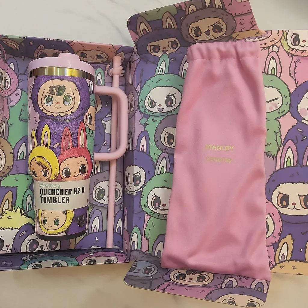 Insulated Tumbler with Straw - Cute Cartoon Labubu Design