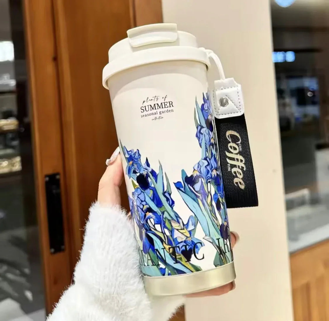500ml Stainless Steel Thermal Flask Mug with Floral Design