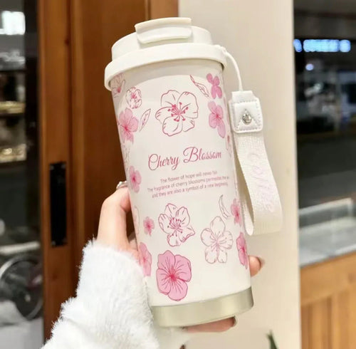 500ml Stainless Steel Thermal Flask Mug with Floral Design