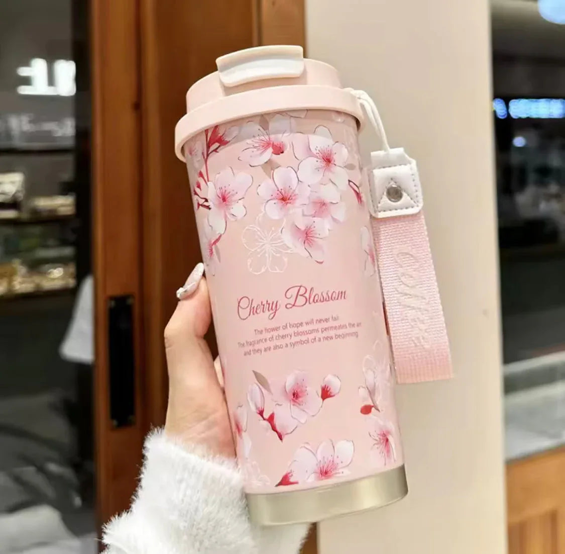 500ml Stainless Steel Thermal Flask Mug with Floral Design