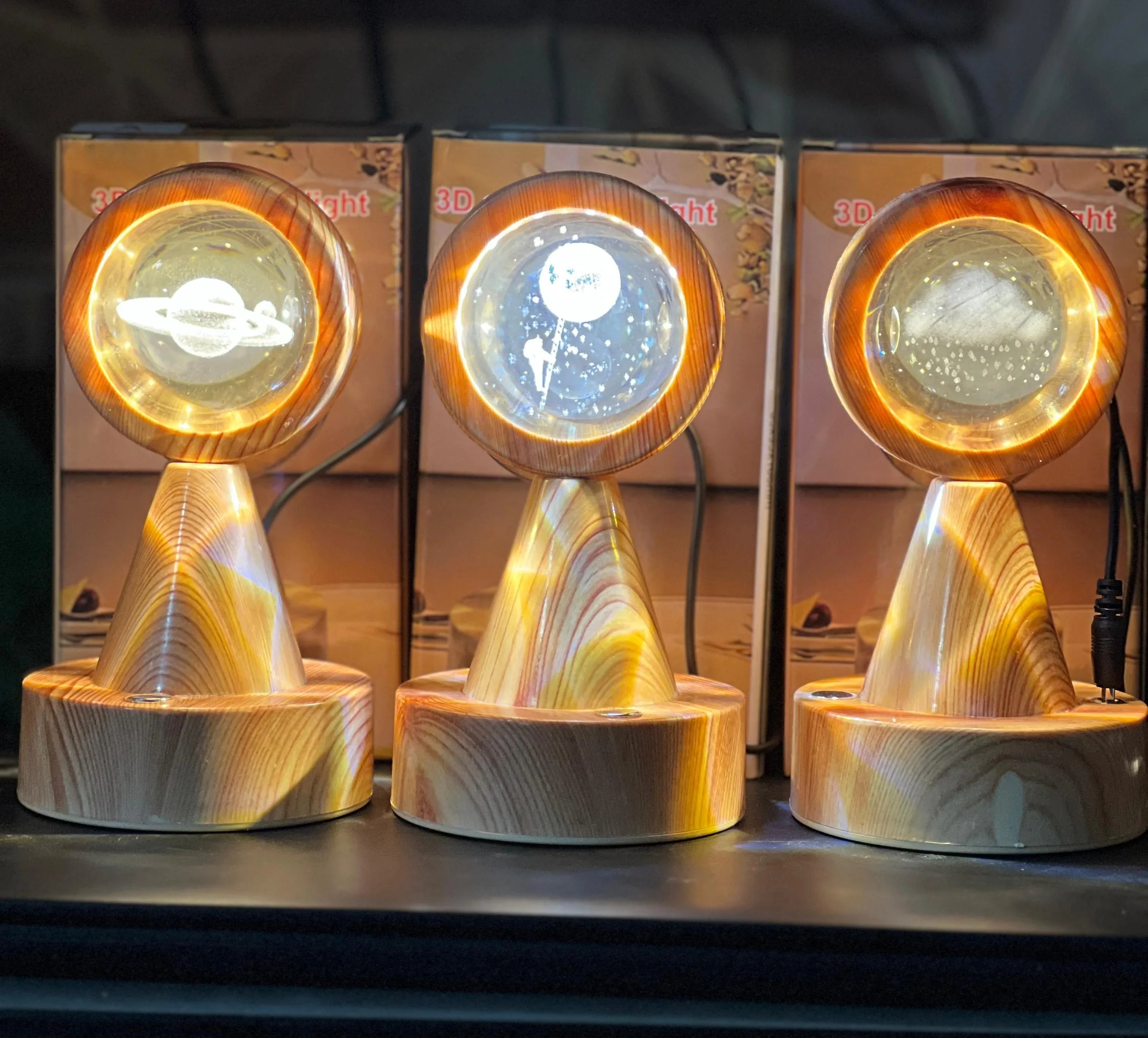 Crystal Globe Projector Lamp with Wooden Base